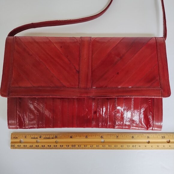 Vintage Genuine Eel Skin Crossbody Clutch Purse with Removable Strap - Picture 2 of 16